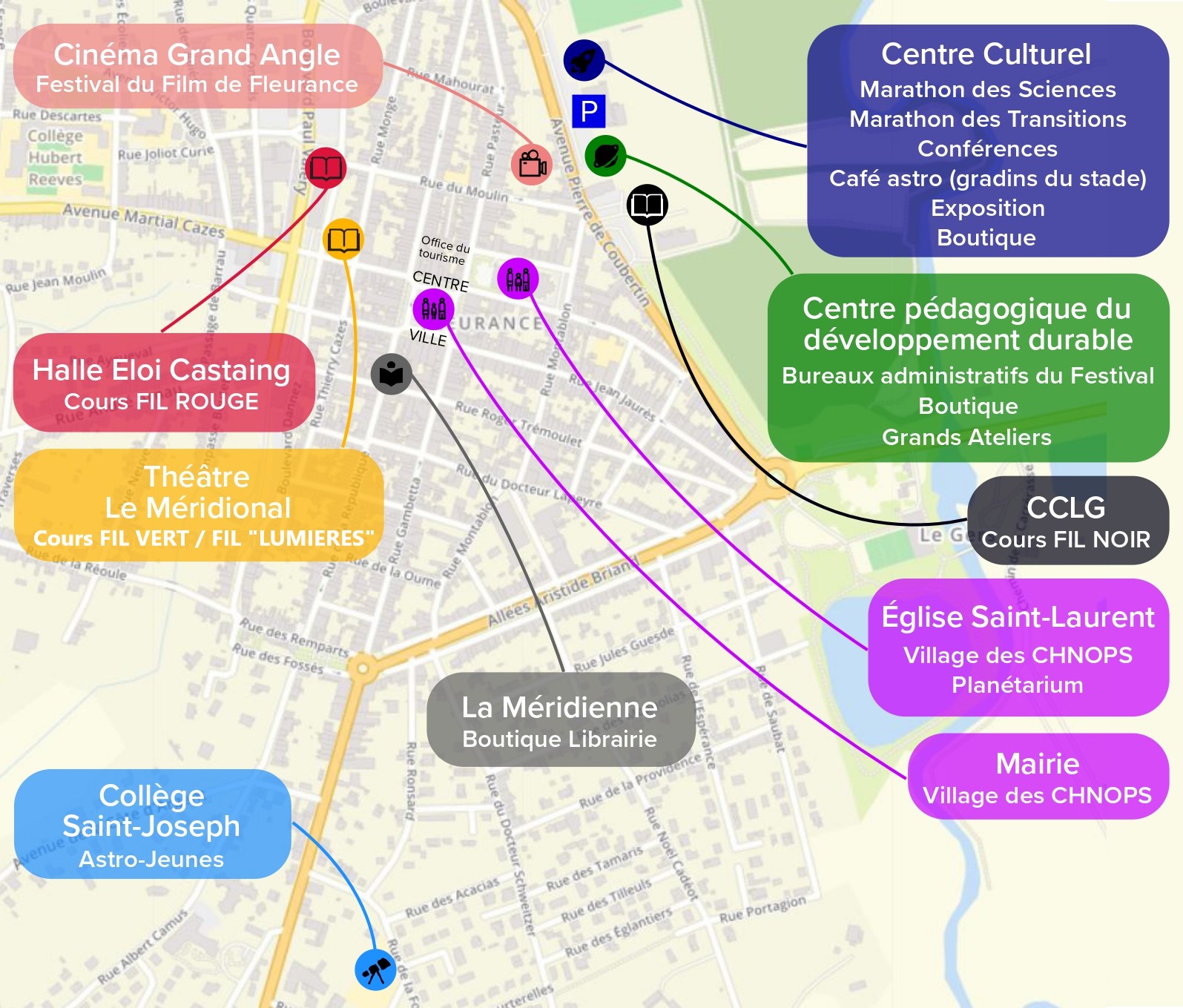 Plan des sites du festival d'astronomie